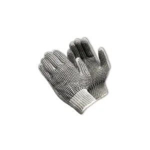 PIP 37-C500PDD/L 7-Gauge Seamless Knit Cotton/Polyester Glove with Double-Sided PVC Dot Grip, Gray, Large, 1 Dozen