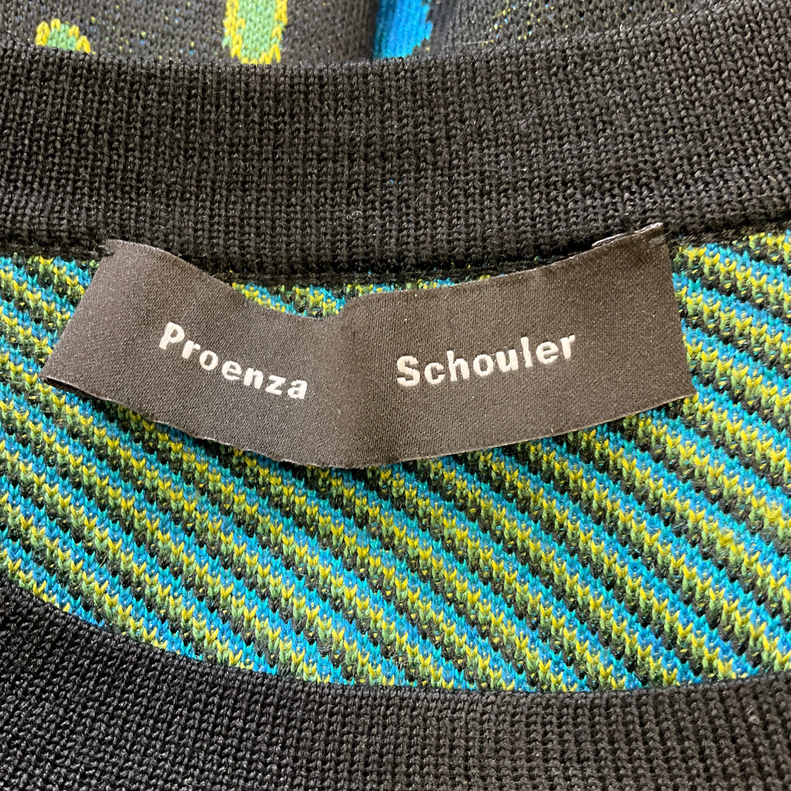 Proenza Schouler Black / Green / Blue Multi Silk Knit Sweater