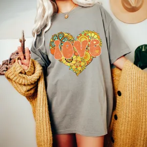 Retro Valentine's Day Orange and Yellow Heart Love Unisex-Size Winter Comfort Colors®T-Shirt Six Pretty Colors Valentine's Hippie White Crewneck Sweatshirt