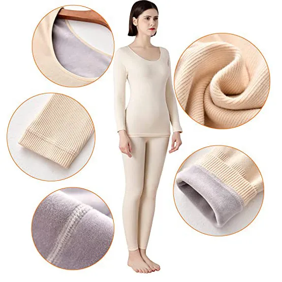 Sidiou Group Anniou Womens Winter Thermal Underwear Set Plus Velvet Thickening Warm Comfortable Long Sleeve Thermal Base Layer Top and Leggings