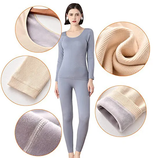 Sidiou Group Anniou Womens Winter Thermal Underwear Set Plus Velvet Thickening Warm Comfortable Long Sleeve Thermal Base Layer Top and Leggings