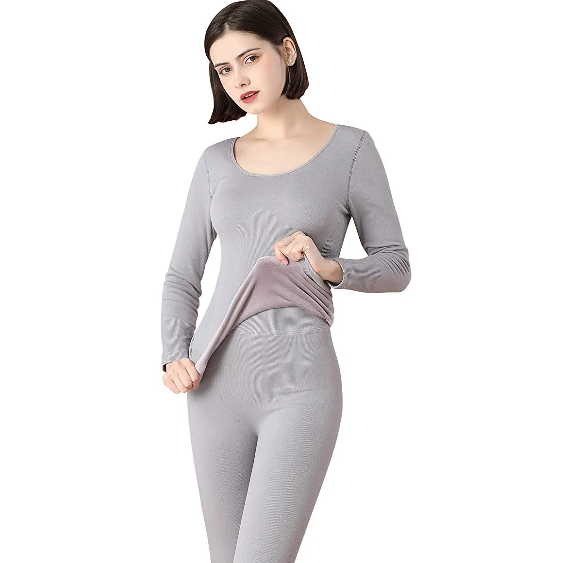 Sidiou Group Anniou Womens Winter Thermal Underwear Set Plus Velvet Thickening Warm Comfortable Long Sleeve Thermal Base Layer Top and Leggings