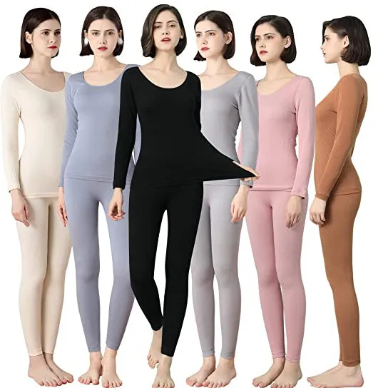 Sidiou Group Anniou Womens Winter Thermal Underwear Set Plus Velvet Thickening Warm Comfortable Long Sleeve Thermal Base Layer Top and Leggings