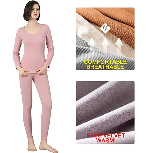 Sidiou Group Anniou Womens Winter Thermal Underwear Set Plus Velvet Thickening Warm Comfortable Long Sleeve Thermal Base Layer Top and Leggings