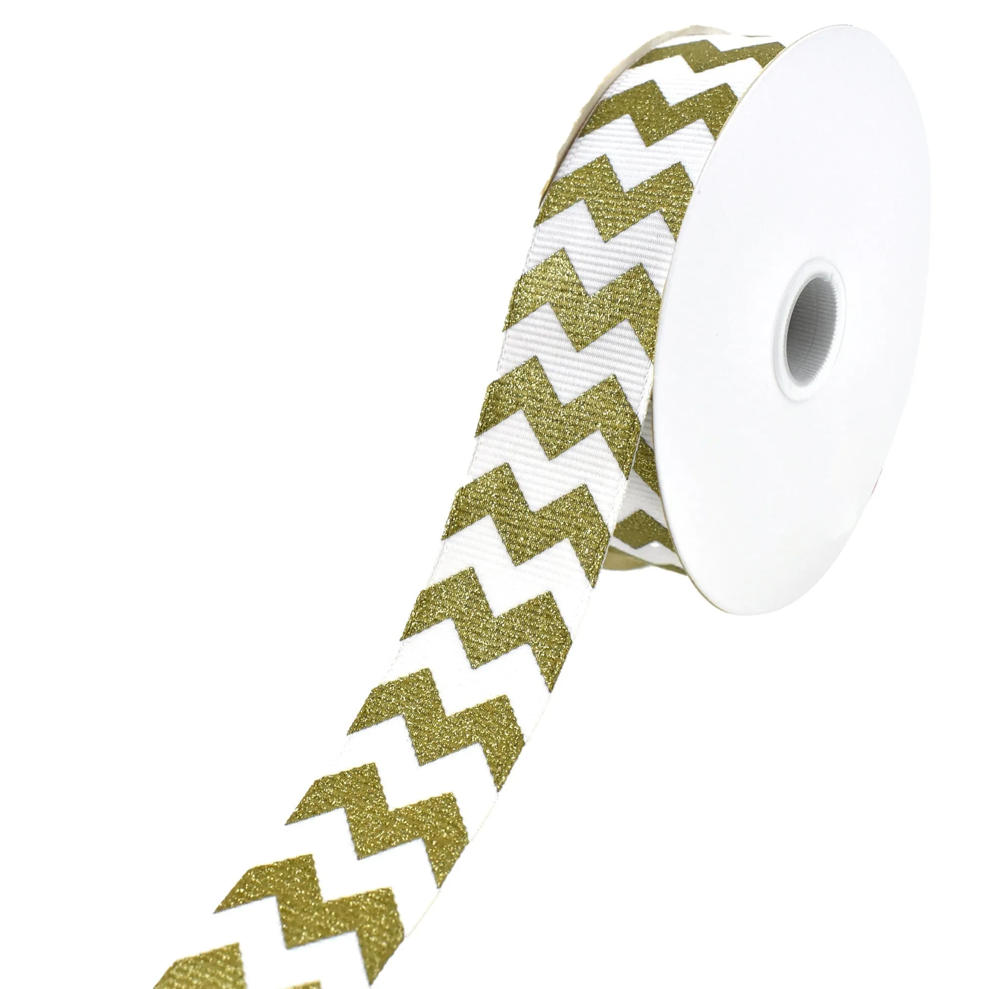 Sugar Chevron White Grosgrain Ribbon, 7/8-inch, 4-yard