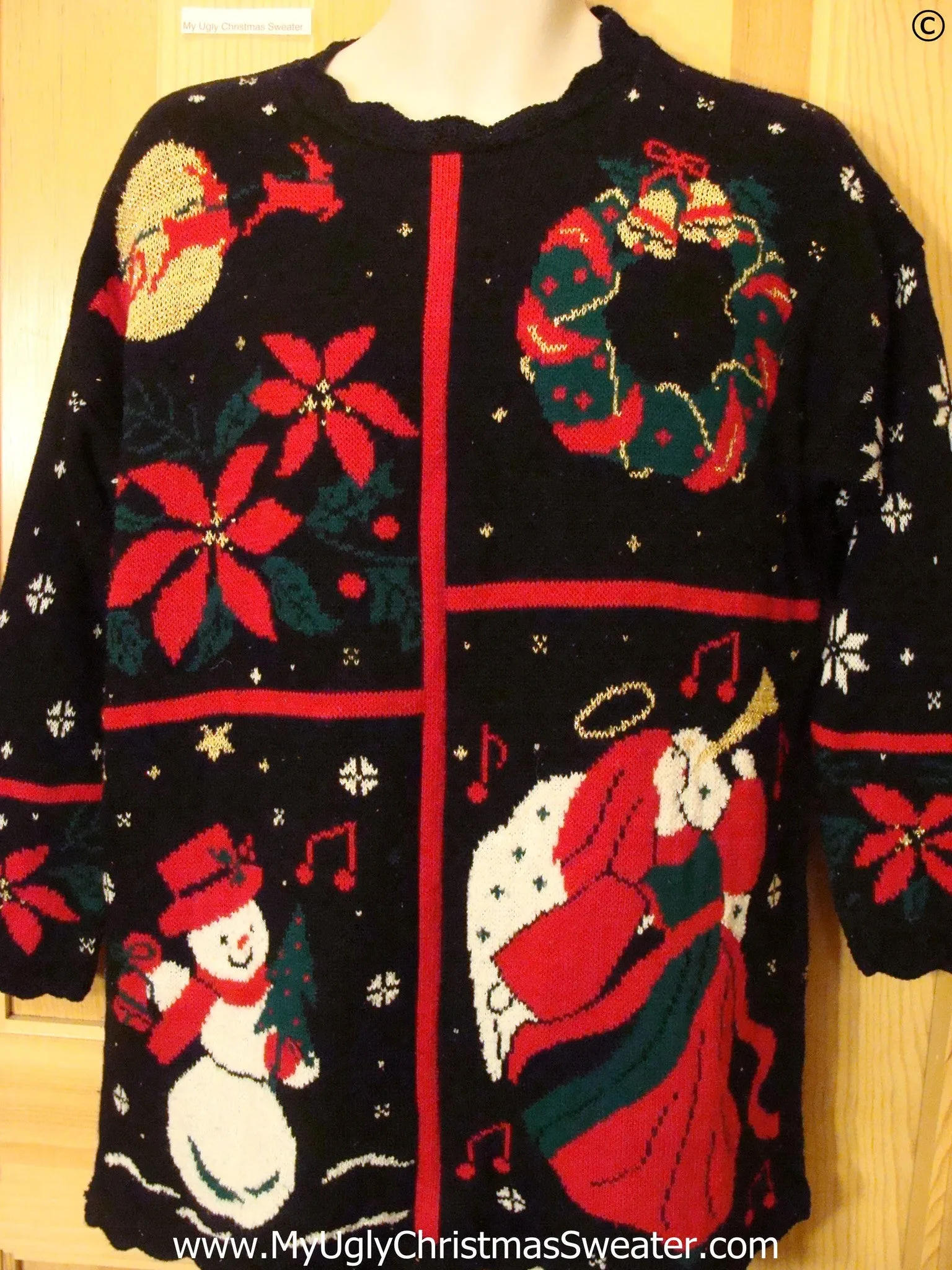 Tacky 80s 2sided Angel Poinsettia Christmas Sweater