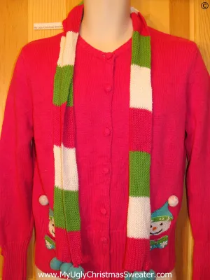 Tacky Pink Christmas Sweater with Scarf