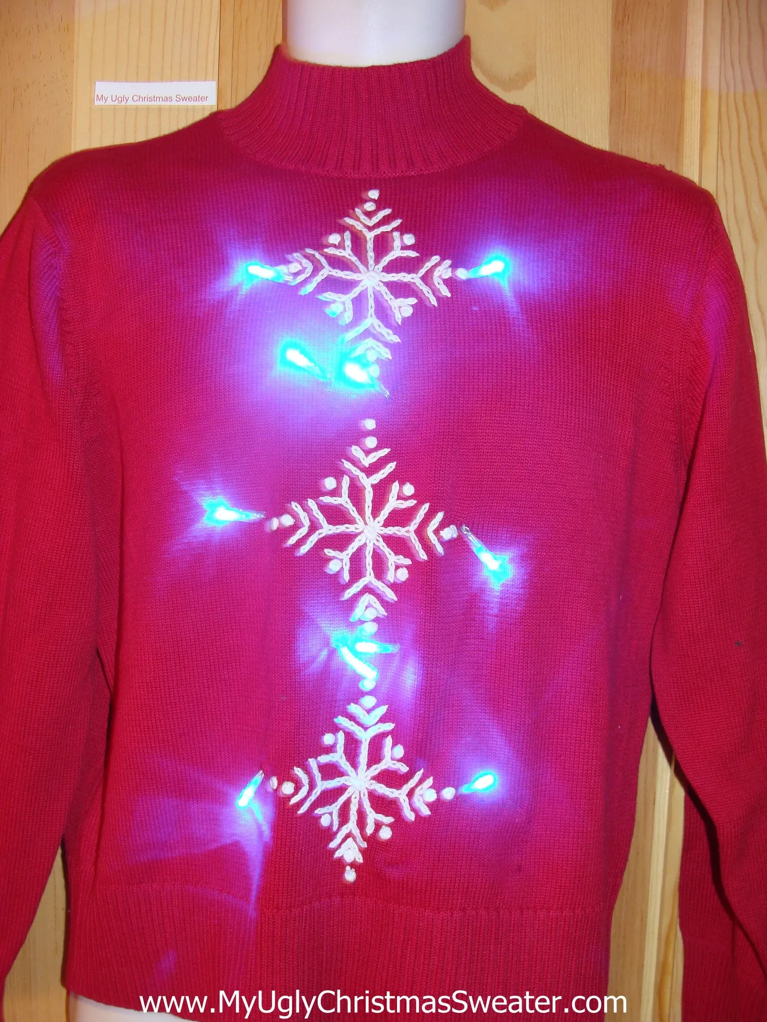 Tacky Red Light Up Christmas Sweater Nordic Turtleneck Pullover