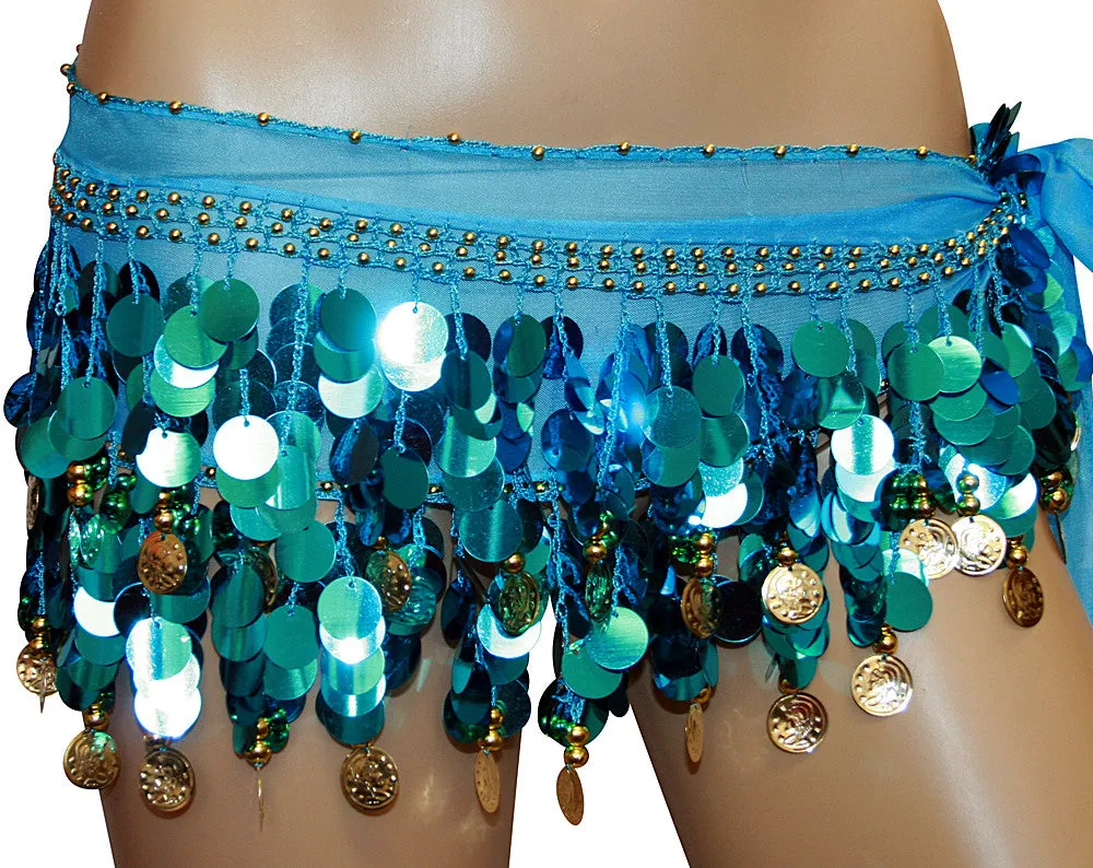 Tribal Solid Color Hip Scarf Belly Pallette w/ Coins