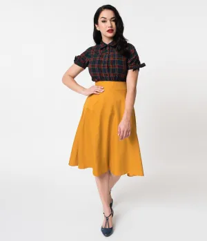 Unique Vintage Retro Style Mustard Yellow High Waist Vivien Swing Skirt