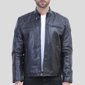 Vermont Black Leather Cafe Racer Jacket