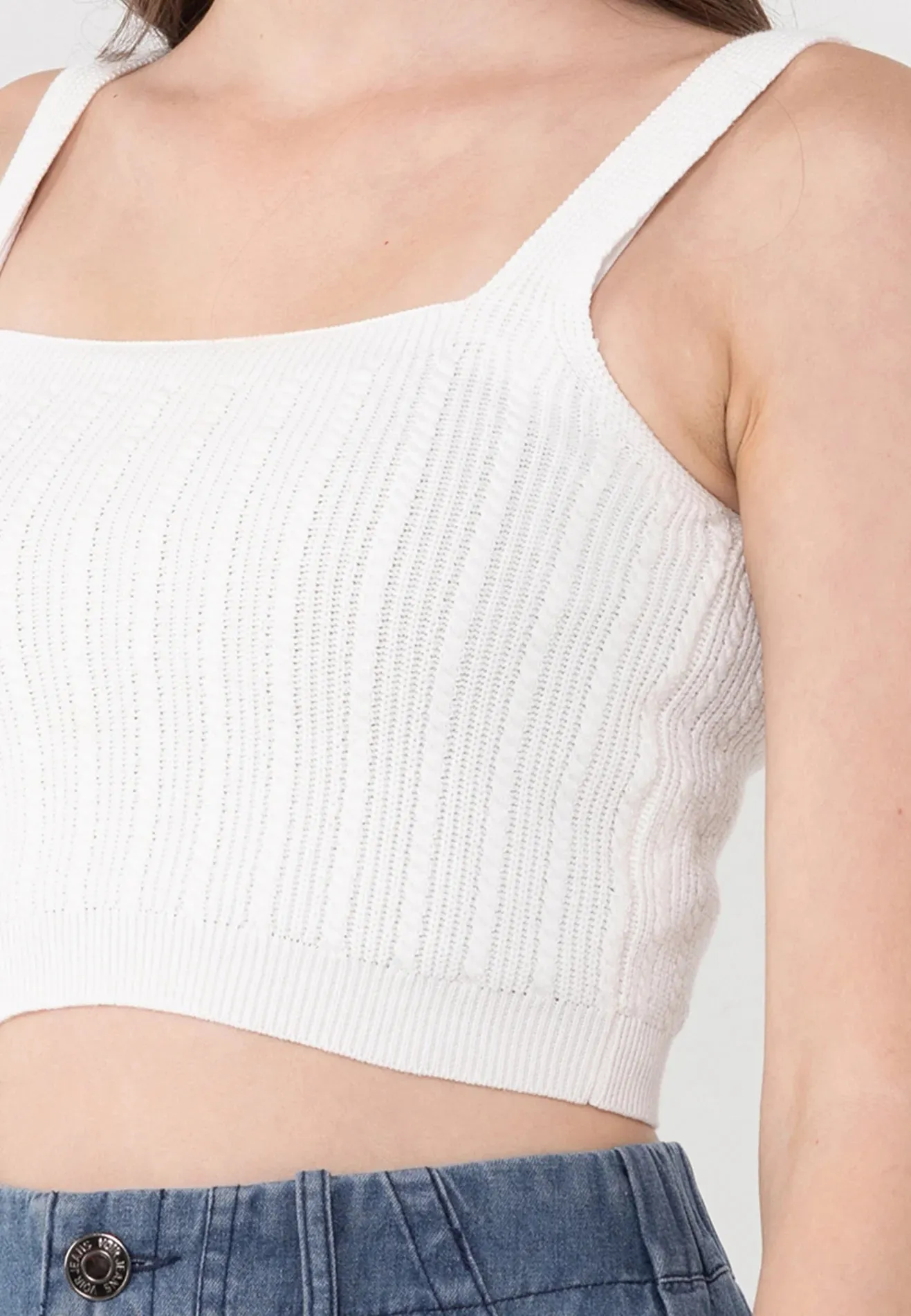 VOIR JEANS Square Neck Sleeveless Knit Crop Top