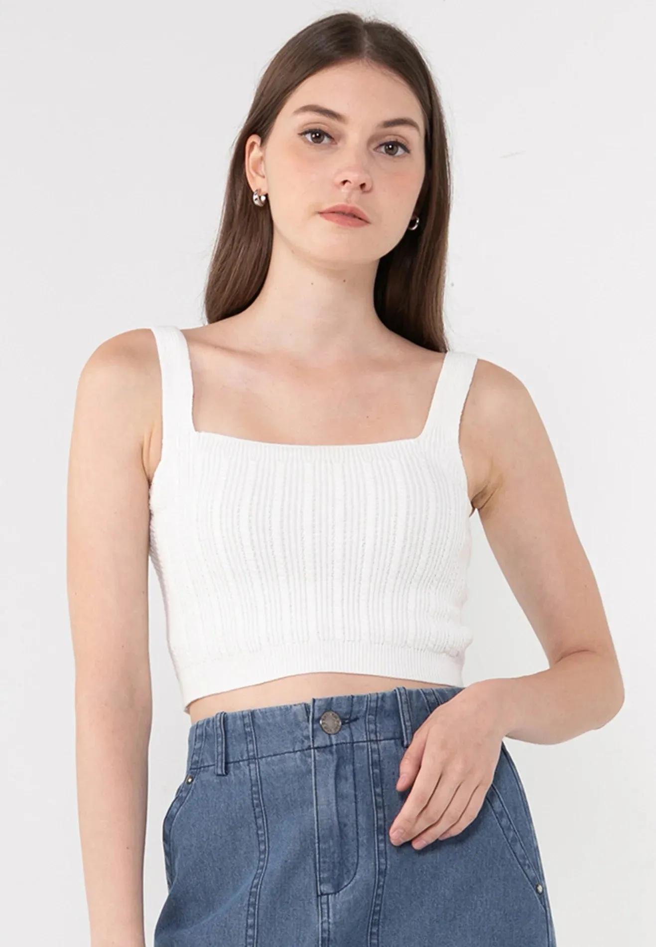 VOIR JEANS Square Neck Sleeveless Knit Crop Top