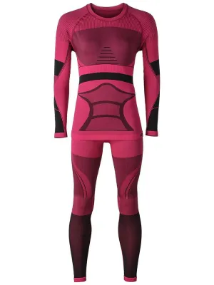 Winter Women Red Ski Thermal Underwear Set Wicking Quick-drying