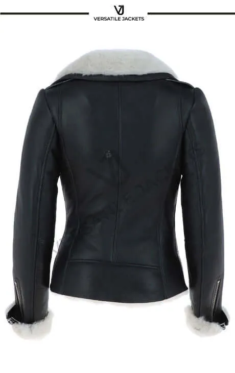 Women's Luxury Black and White Shearling Jacket