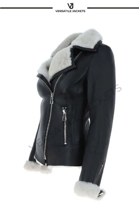 Women's Luxury Black and White Shearling Jacket