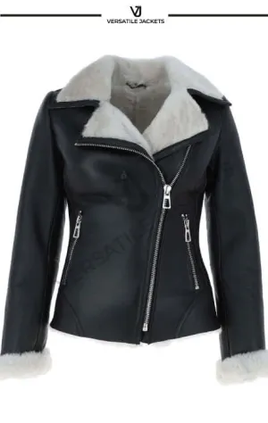 Women's Luxury Black and White Shearling Jacket